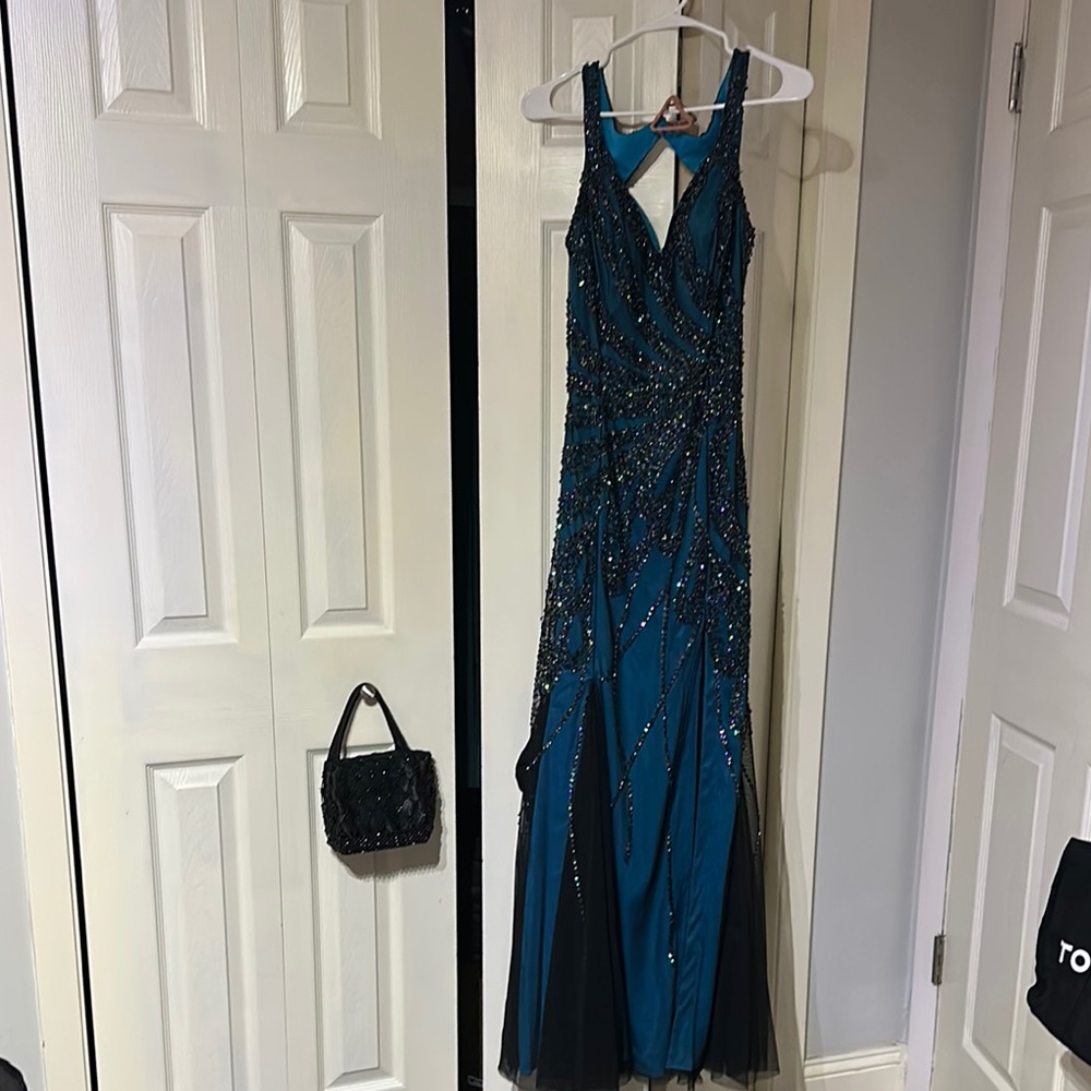 Elegant sequin Teal Evening Gown